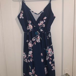 Blue dress with pink flowers